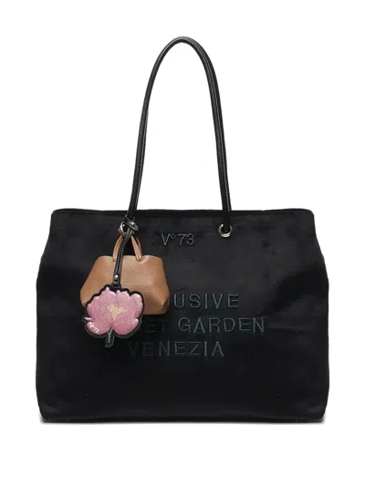 V73 Embroidered Tote Bag In Black