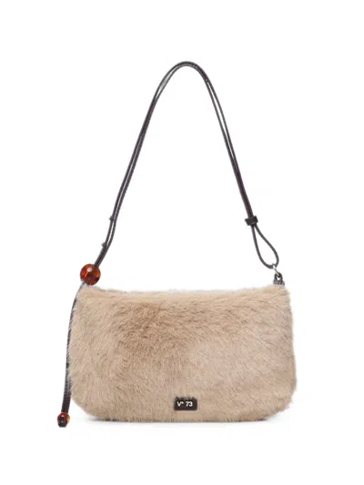V73 Faux-fur Logo-plaque Shoulder Bag In Neutral