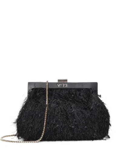 V73 Feather-effect Clutch Bag In Black