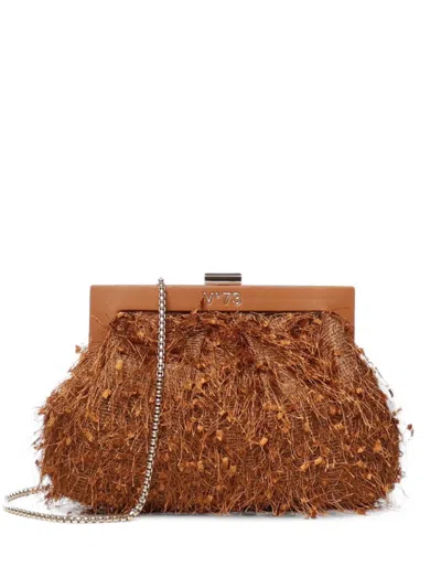 V73 Feather-effect Clutch Bag In Brown
