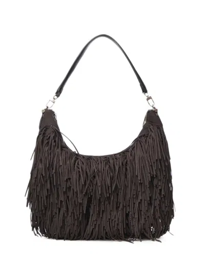 V73 Fringed Suede-effect Shoulder Bag In Black