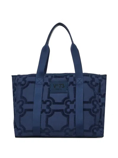 V73 Geometric Pattern Tote Bag In Blue