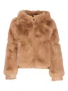 V73 Hooded Faux-fur Jacket In Brown