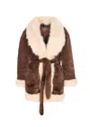 V73 Penny Faux-fur Belted Jacket In Brown