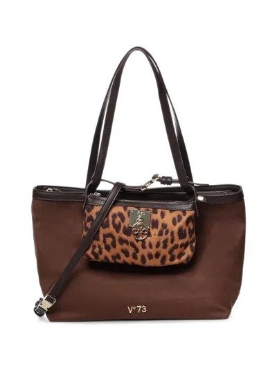 V73 Leopard-print Pouch Tote Bag In Brown
