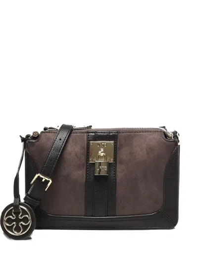 V73 Lock-detail Suede Shoulder Bag In Black