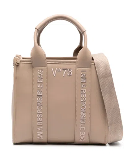 V73 Logo-embroidered Tote Bag In Nude