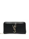 V73 Logo-plaque Zip-around Wallet In Black