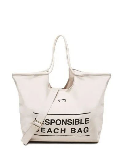 V73 Logo-print Beach Bag In White