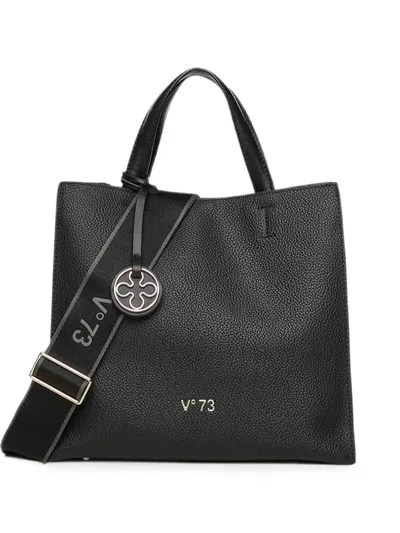 V73 Logo-plaque Pebbled Shoulder Bag In Black