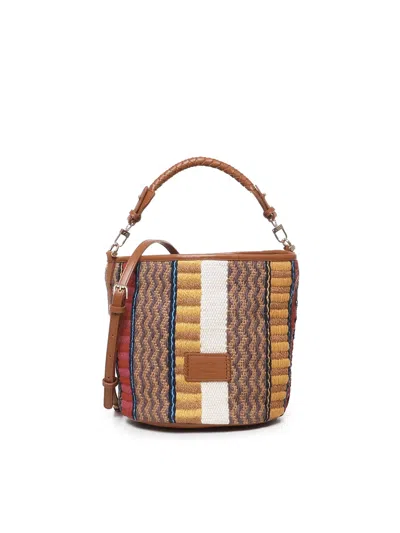 V73 Parrot Raffia Bucket Bag In Braun