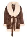 V73 Penny Faux-fur Belted Jacket In Brown
