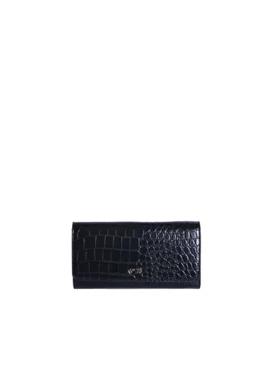 V73 Perla Wallet With Crocodile Print In Black