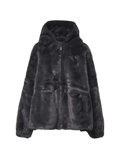 V73 Princess Faux-fur Hooded Coat In Gray