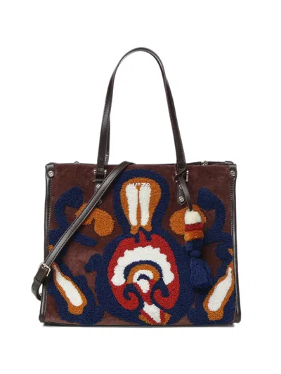 V73 Quarzo Embroidered Tassel-detail Tote Bag In Brown
