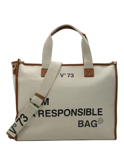 V73 Responsibility Cotton Tote Bag In Beige