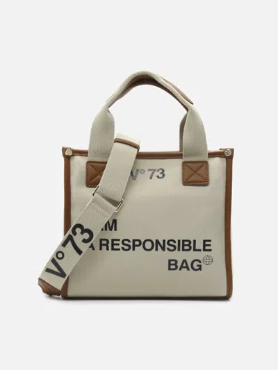 V73 Responsibility Tote Bag In Canvas And Eco-leather In Beige