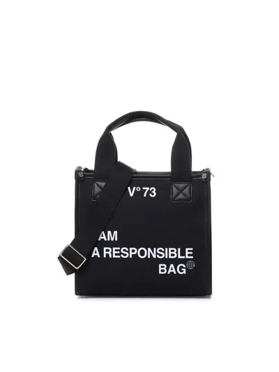 V73 Responsibility Tote Bag In Canvas And Eco-leather In Black