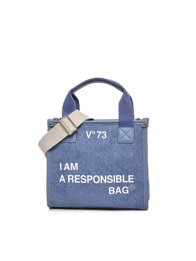 V73 Responsibility Tote Bag In Canvas And Eco-leather In Denim