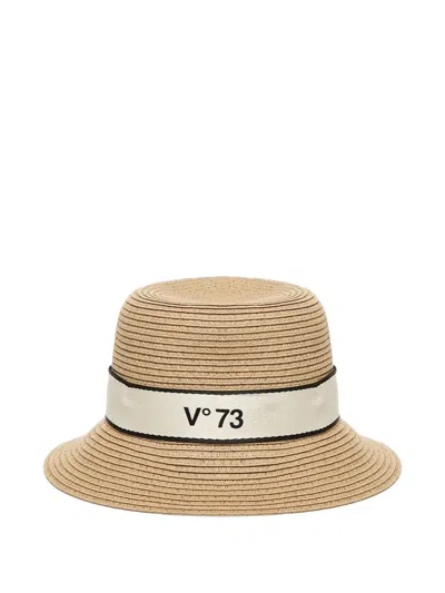 V73 Ribbon-trimmed Straw Hat In Neutral