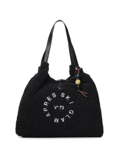 V73 Ski Glam Embroidered Teddy-effect Shoulder Bag In White