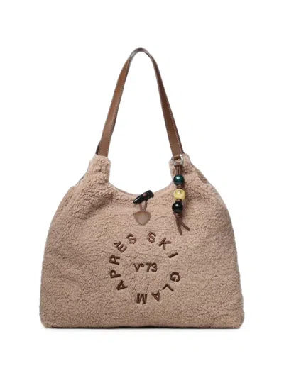 V73 Ski Glam Teddy-effect Embroidered Shoulder Bag In Neutral