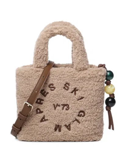 V73 Ski Glam Teddy-effect Embroidered Shoulder Bag In Pink