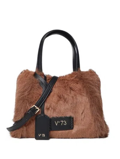 V73 Smeraldo Faux-fur Logo-patch Tote Bag In Brown