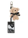 V73 Teddy Bear Ski Pass Keyring In Neutral