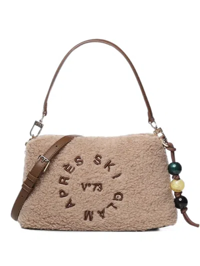 V73 Teddy-effect Embroidered Shoulder Bag In Brown