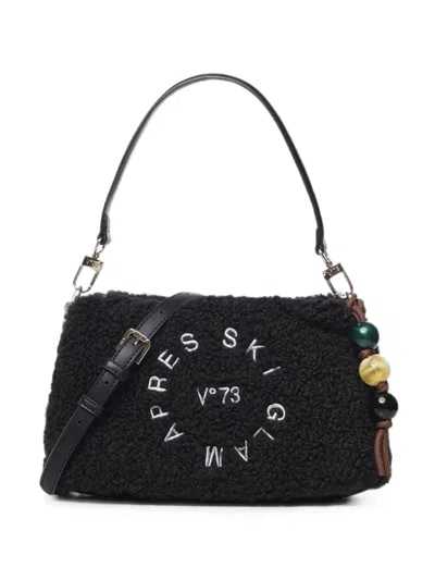 V73 Teddy-effect Embroidered Shoulder Bag In Purple