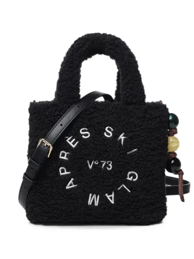 V73 Teddy-effect Embroidered Tote Bag In Black