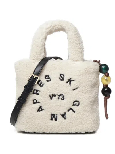 V73 Teddy-effect Embroidered Tote Bag In White