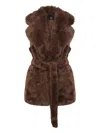 V73 Tie-fastening Sleeveless Coat In Brown