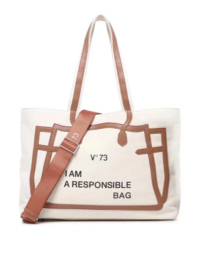 V73 Responsible Canvas Shoulder Bag In Beige
