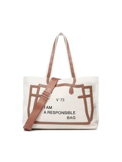 V73 Tote Bag I Am Responsible In White, Leather