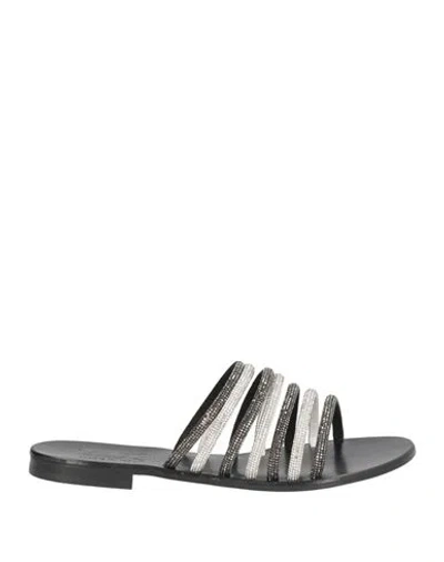 V73 Woman Sandals Black Size 6 Textile Fibers In Multi