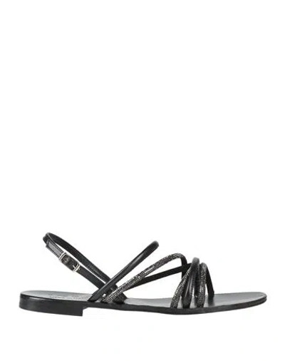 V73 Woman Sandals Black Size 9 Textile Fibers