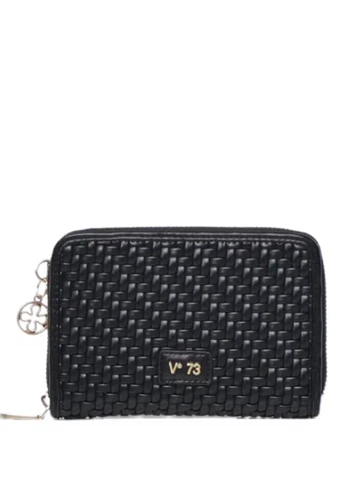 V73 Woven Zip-around Wallet In Black