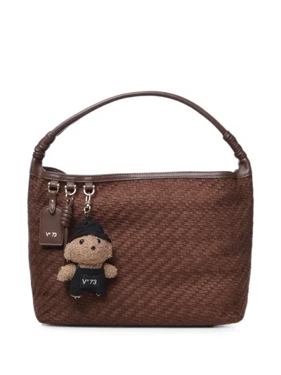 V73 Woven-effect Charm-detail Shoulder Bag In Brown
