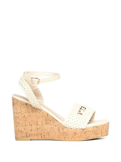 V73 Woven-strap Cork-wedge Sandals In White