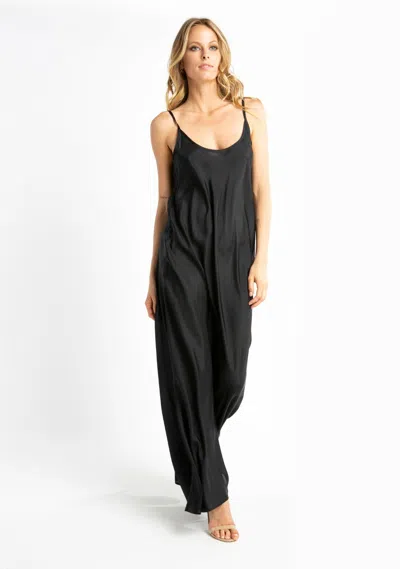 Pre-owned Vacances 100% Silk Slip Maxi Length Dress Black Size L/xl