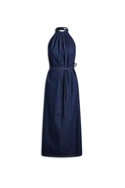 Scanlan Theodore Denim Gather Neck Dress In Blue