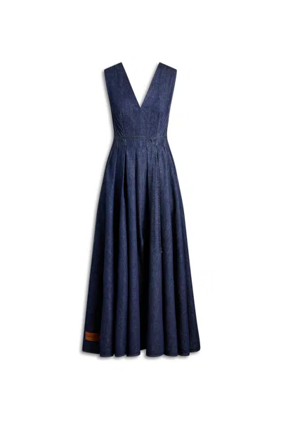 Scanlan Theodore Denim Pleat Dress In Blue