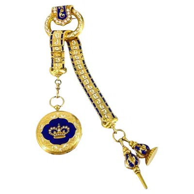 Pre-owned Vacheron Constantin 18k Gold Enamel Chatelaine Pocket Watch And Brooch In Multi