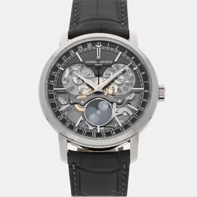 Pre-owned Vacheron Constantin Grey 18k White Gold Traditionnelle Complete Calendar Men's Wristwatch 41 Mm
