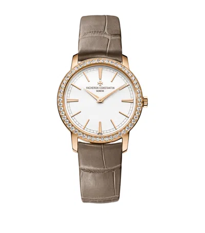 Vacheron Constantin Rose Gold And Diamond Traditionnelle Watch In Brown