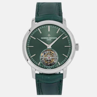 Pre-owned Vacheron Constantin Traditionnelle Tourbillon 6000t/000p-h025 Automatic Green Dial Platinum Men's Wristwatch 41mm