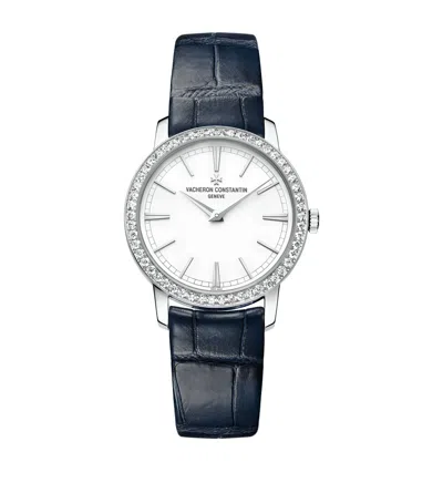 Vacheron Constantin White Gold And Diamond Traditionnelle Watch In Blue