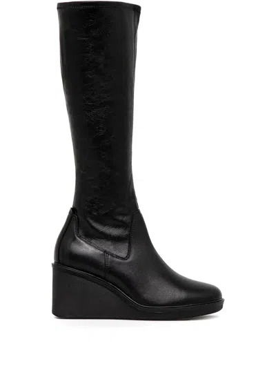 Vagabond 70mm Deena Wedge Leather Boots In Black